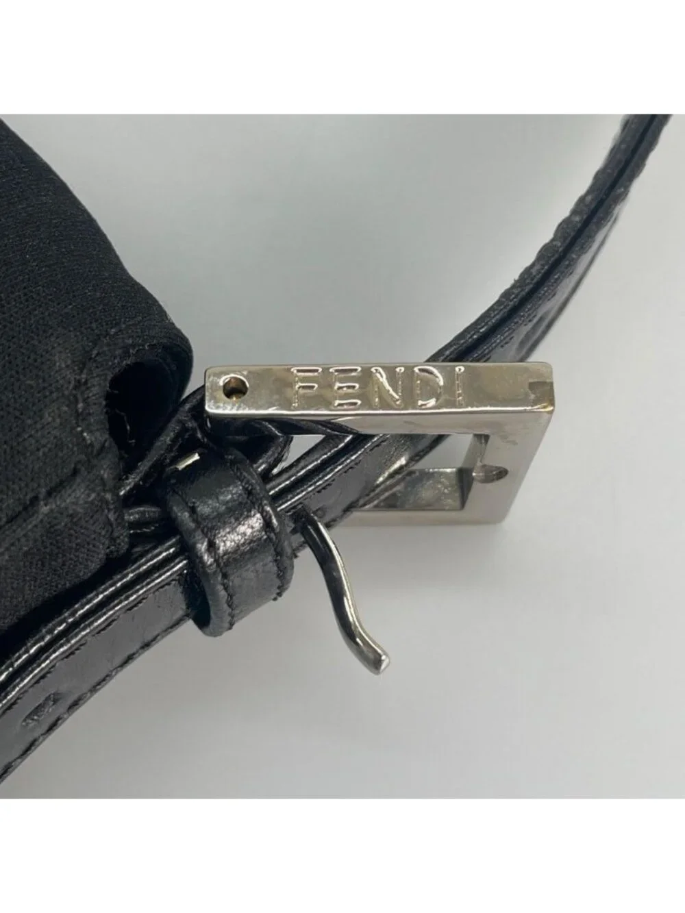 Fendi Handbag Mamma Bucket Satin Black Silver